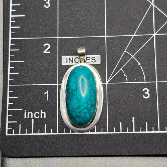 Southwestern 925 Sterling Silver Turquoise Pendant 1.75" Oval Cabochon 9.54g - Picture 7 of 8